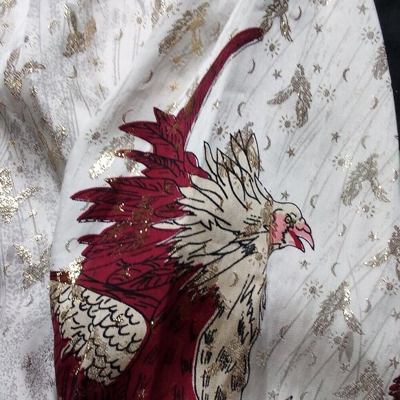 Vintage Silk Boy Rooster Phoenix Metallic Gold Button Shirt - Picture 3 of 8